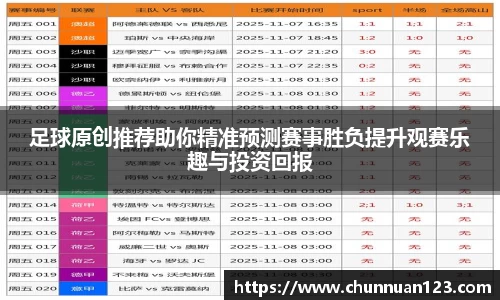 足球原创推荐助你精准预测赛事胜负提升观赛乐趣与投资回报